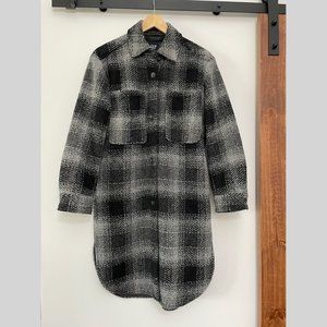 Gap Oversized Long Wool Plaid Shirt Jac Jacket Womens Small S - Gray Black